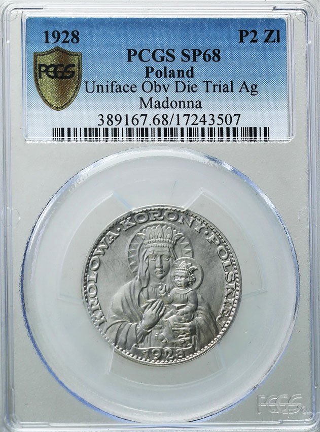II RP. 5 złotych 1928, Matka Boska, srebro PCGS SP68 (MAX)